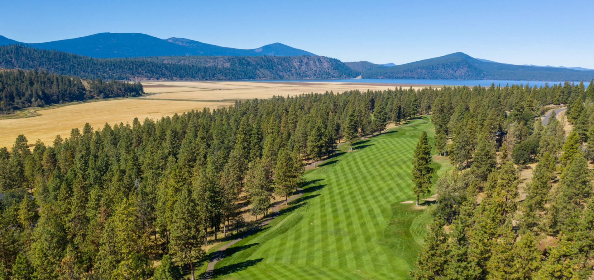 Aerial view of a golf course fairway.