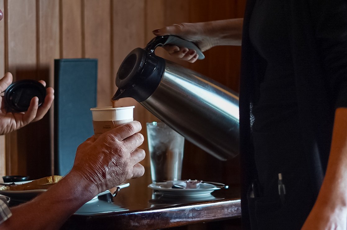 Coffee service in the Ruddy Duck restaurant